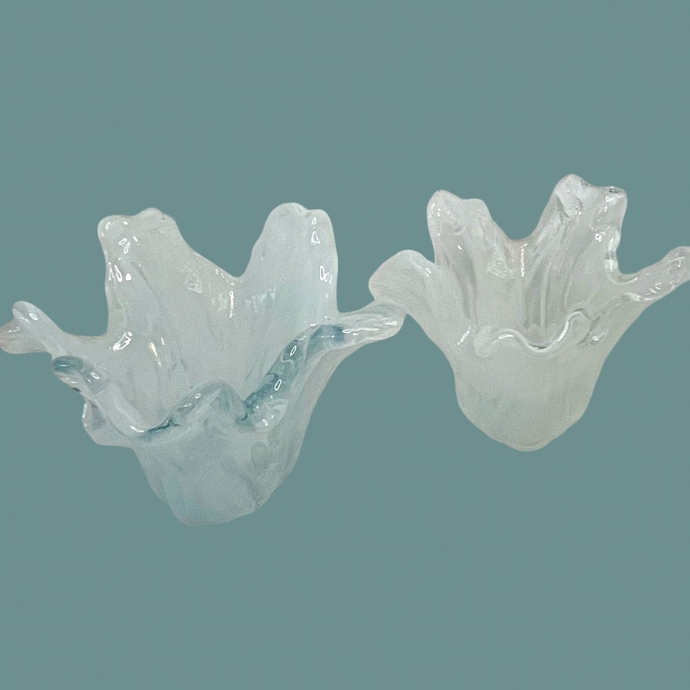 Pair of Vintage Murano Clear and White Glass Vases